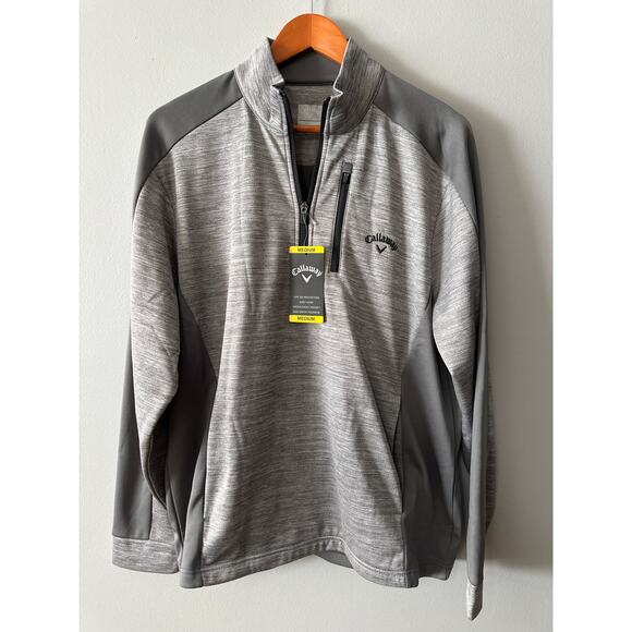 Callaway Men’s Golf Quarter Zip Pullover Gray Medium NWT UPF 50 Chest Pocket - Picture 1 of 7